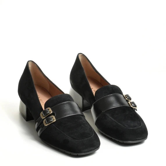 Mocassino in suede nero con due cinturini