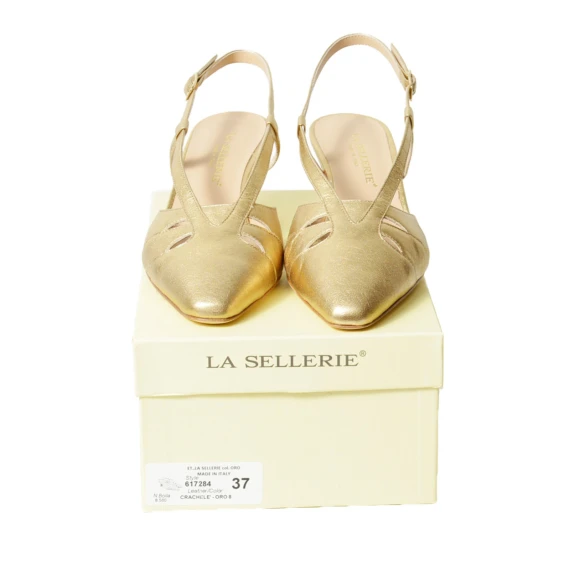 Slingback in pelle craclè oro con foratura