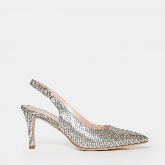 Slingback in tessuto laminato