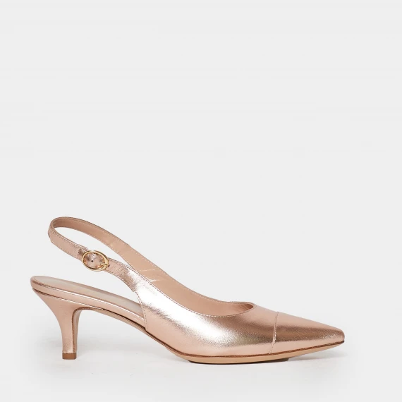 Slingback con puntale segnato in nappa oro rosato