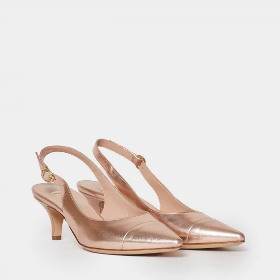Slingback con puntale segnato in nappa oro rosato
