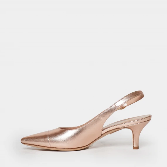 Slingback con puntale segnato in nappa oro rosato