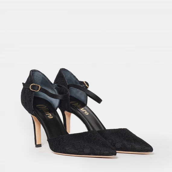 Décolleté con listino alla caviglia in pizzo nero