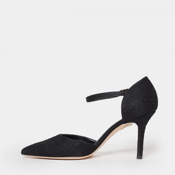Décolleté con listino alla caviglia in pizzo nero