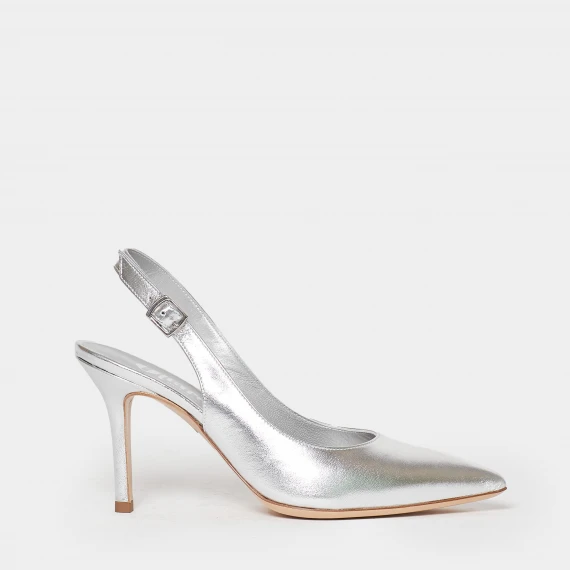 Slingback in morbida nappa argento