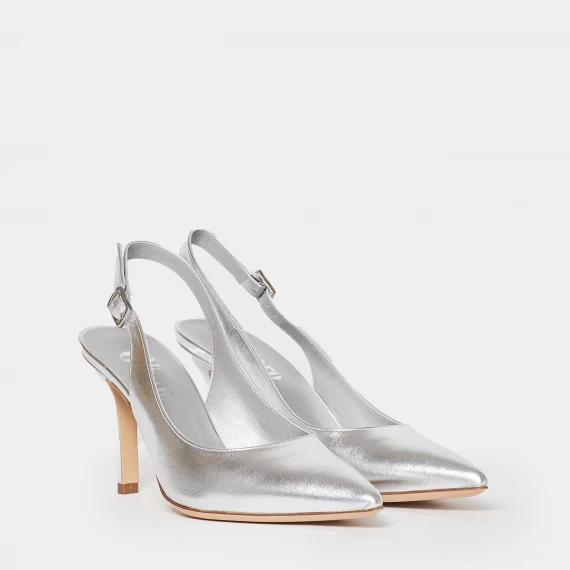 Slingback in morbida nappa argento