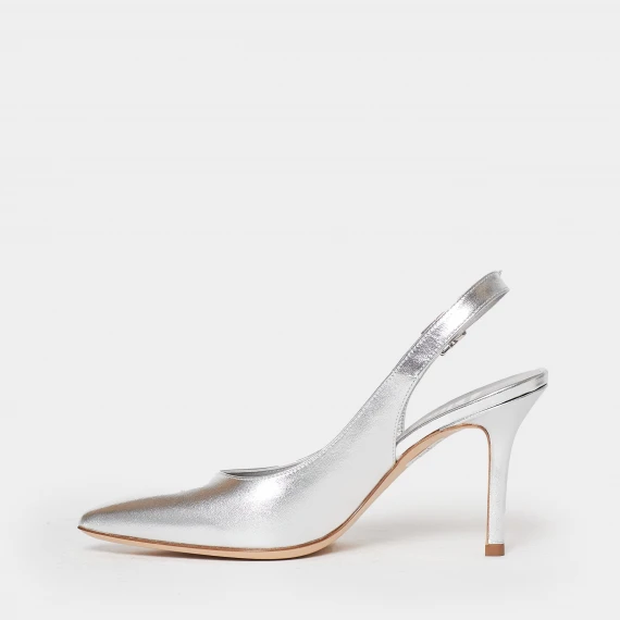 Slingback in morbida nappa argento