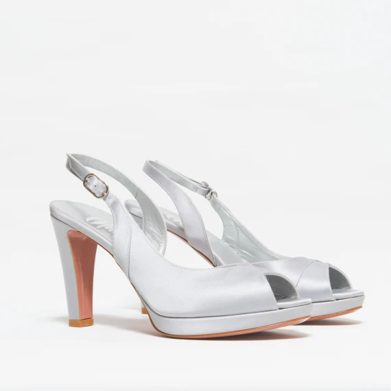 Sandalo con plateau satin grigio tacco 10