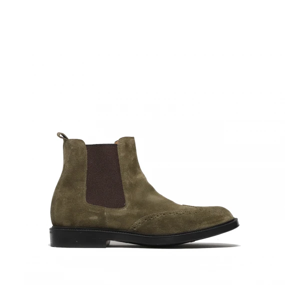Stivaletto con elastici laterali in suede verde oliva