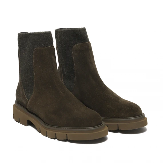 Stivaletto in suede verde militare con elastici laterali