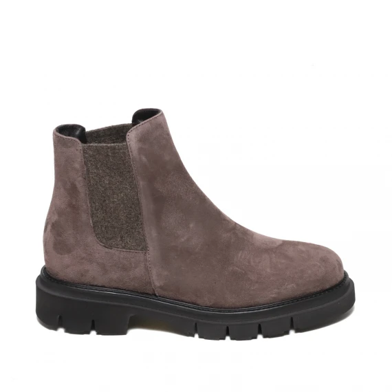 Stivaletto con elastici di lana in morbido suede color torba