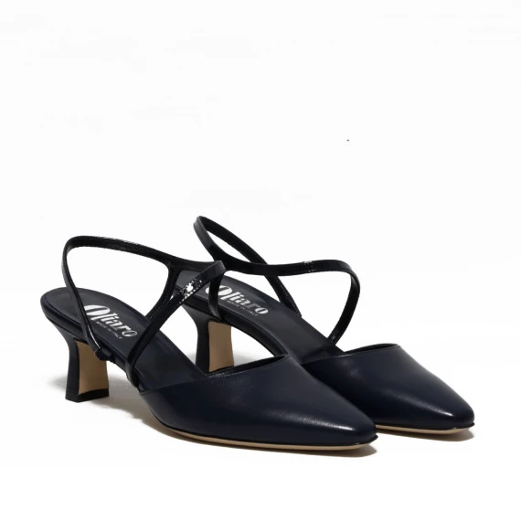 Slingback in pelle blu