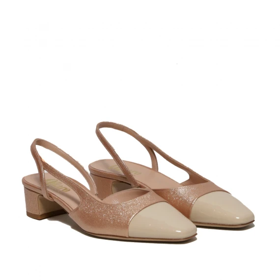 Slingback svasato in tessuto glitterato caramello