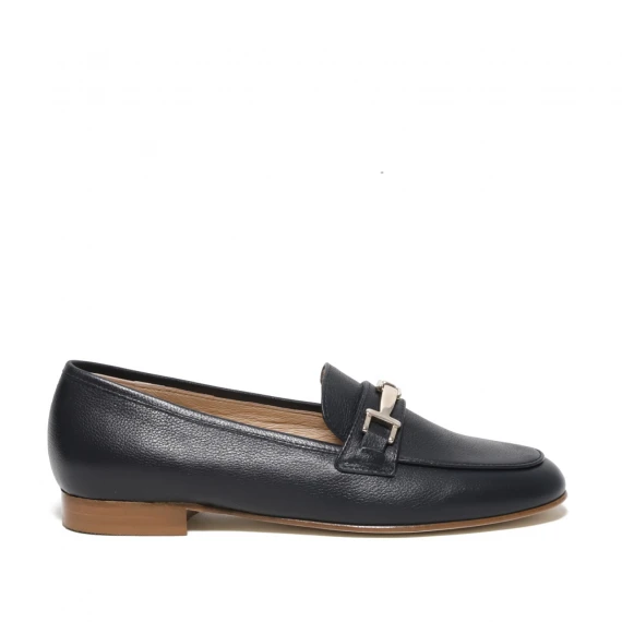 Mocassino in pelle blu morsetto argento