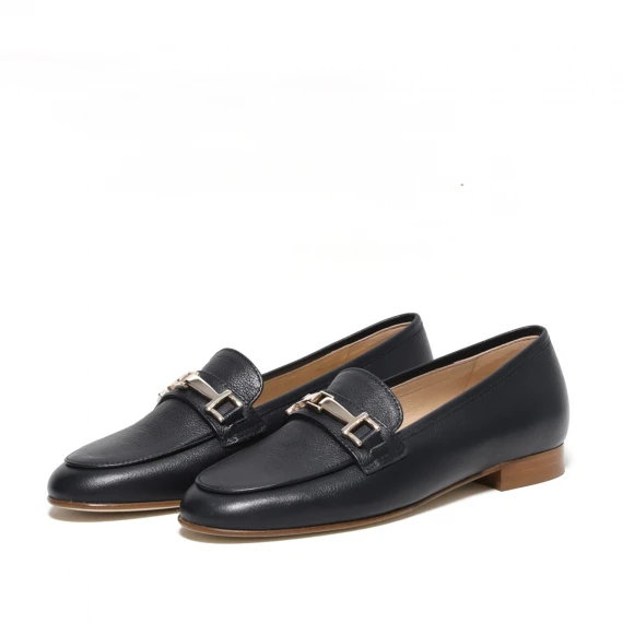 Mocassino in pelle blu morsetto argento