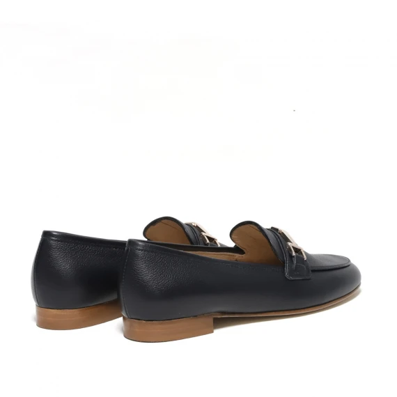 Mocassino in pelle blu morsetto argento