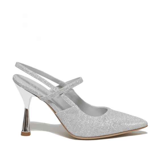Slingback in tessuto glamour argento