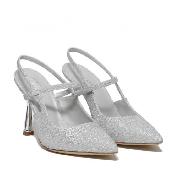 Slingback in tessuto glamour argento