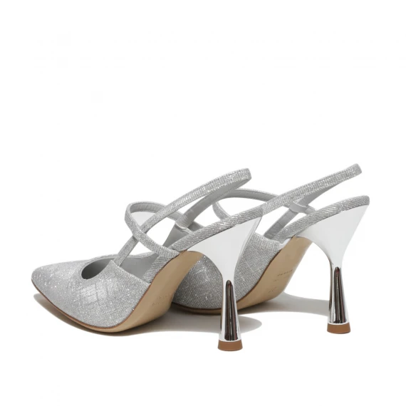 Slingback in tessuto glamour argento