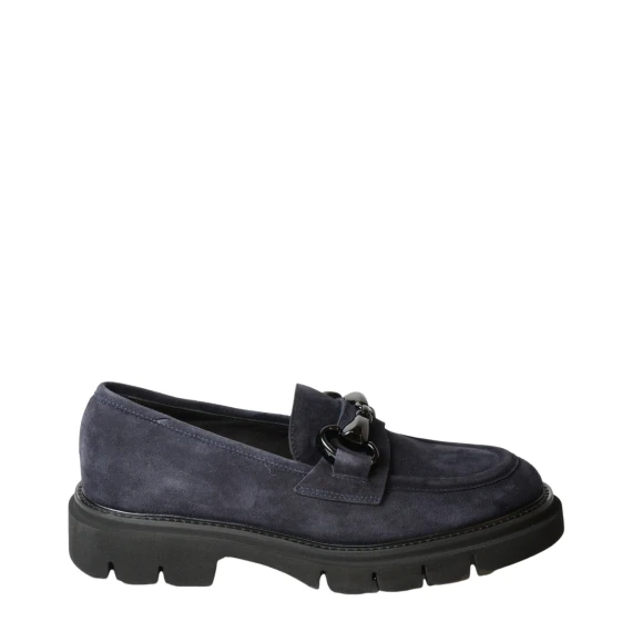 Mocassino in morbido suede blu con morsetto