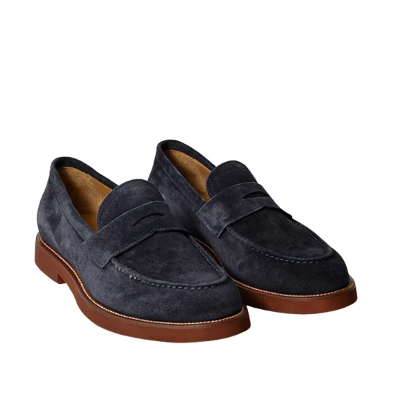 Mocassino in pelle di vitello rovesciato blu