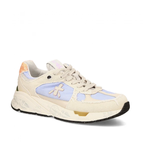 Sneakers Mase in canvas panna con riporti in nylon glicine e pelle beige