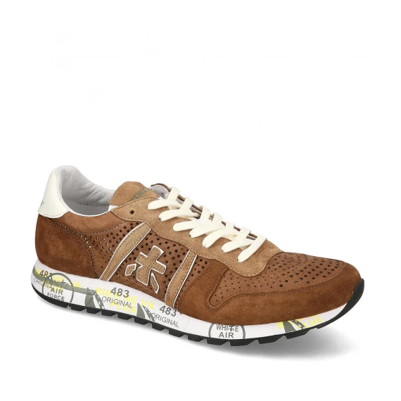 Sneakers Eric in suede marrone traforato e riporti in suede beige