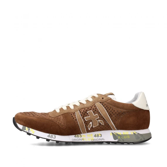 Sneakers Eric in suede marrone traforato e riporti in suede beige