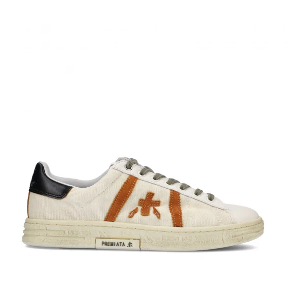 Sneakers Russell in pelle bianca e canvas naturale