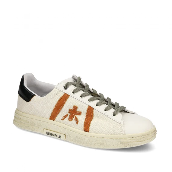 Sneakers Russell in pelle bianca e canvas naturale