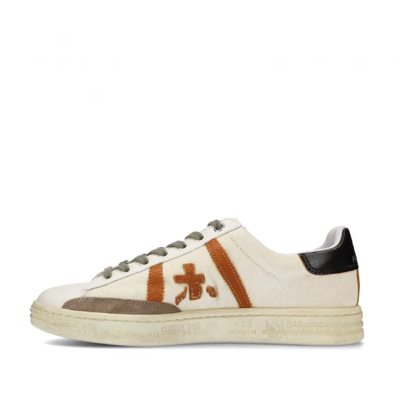 Sneakers Russell in pelle bianca e canvas naturale