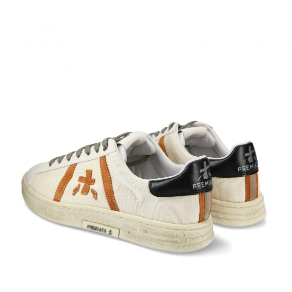 Sneakers Russell in pelle bianca e canvas naturale