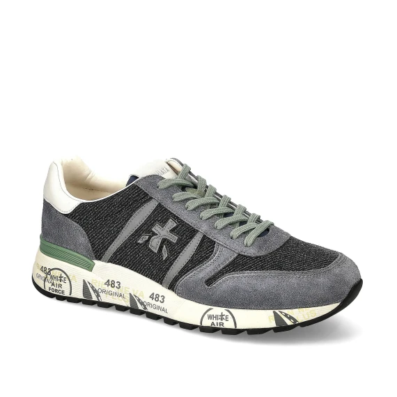 Sneakers Lander in suede grigio denim e tessuto blu