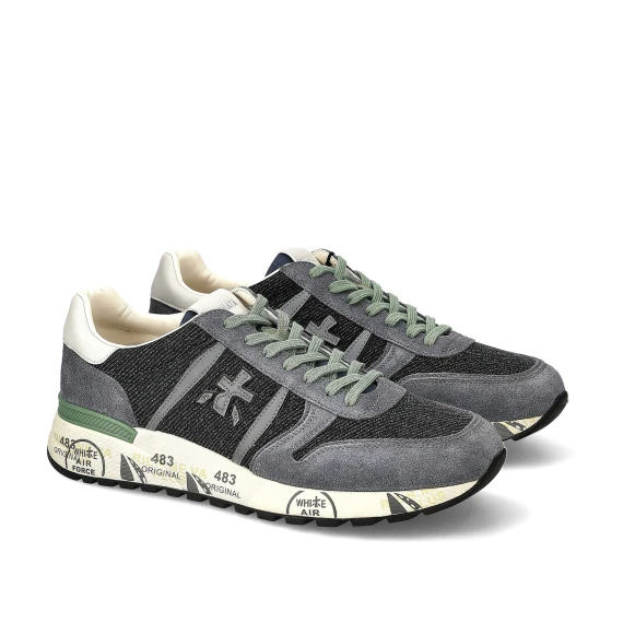 Sneakers Lander in suede grigio denim e tessuto blu