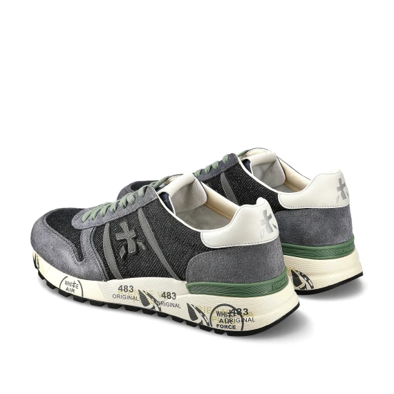 Sneakers Lander in suede grigio denim e tessuto blu