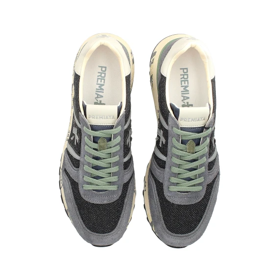 Sneakers Lander in suede grigio denim e tessuto blu