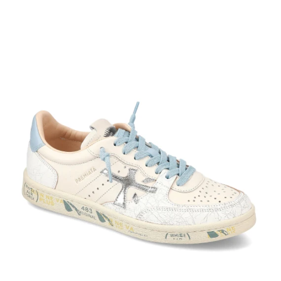 Sneakers Basket Clay in pelle bianca e particolari azzurri