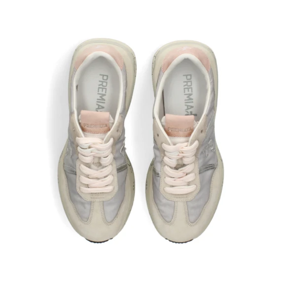 Sneakers Cassie in suede rosato e tessuto tecnico bianco ghiaccio
