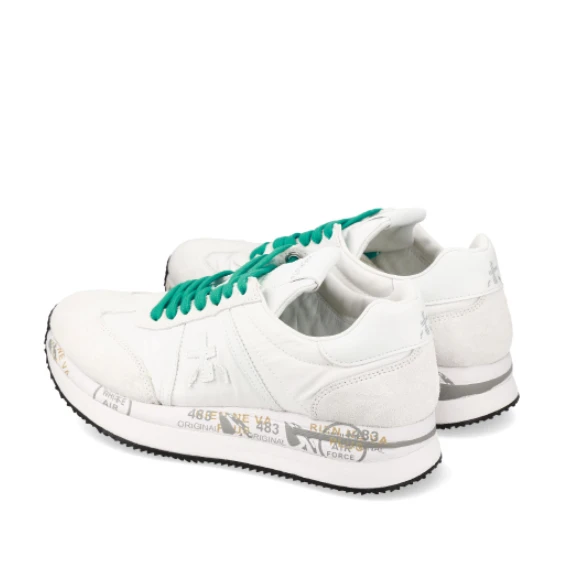 Sneakers Conny in suede bianco e nylon con riporti e logo in pelle bianca