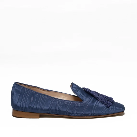 Pantofolina in moirè jeans e nappine in seta