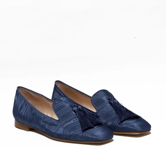 Pantofolina in moirè jeans e nappine in seta