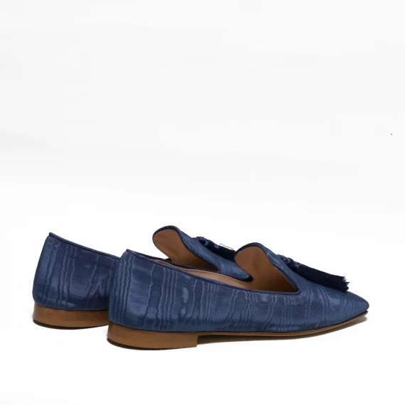 Pantofolina in moirè jeans e nappine in seta