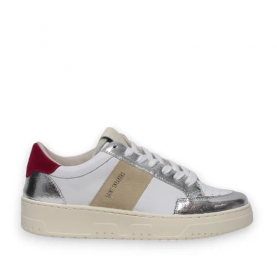 Sneakers in pelle bianca e argento