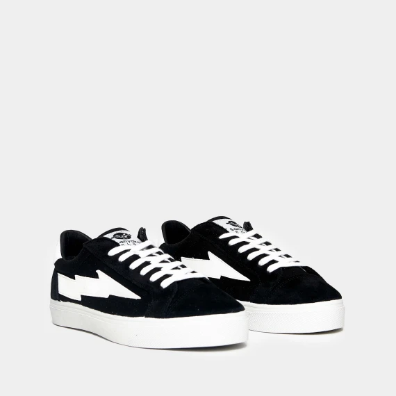 Sneaker in cotone e suede nero con fondo cassetta