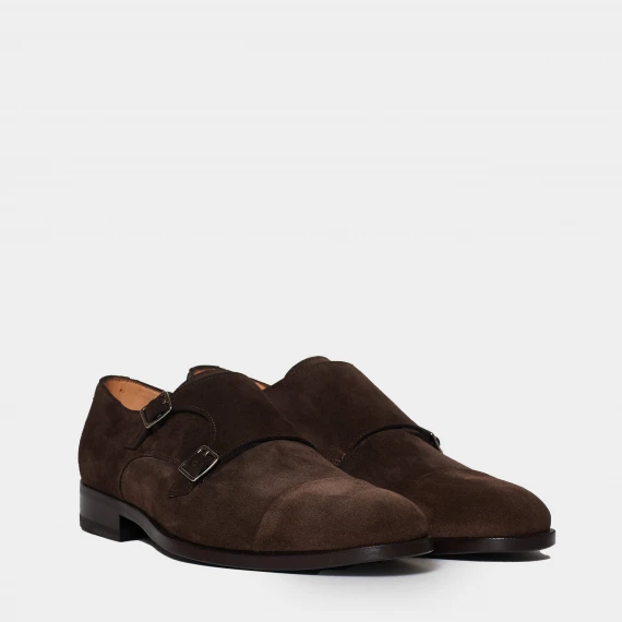 Scarpa doppia fibia realizzata in suede marrone scuro