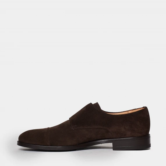 Scarpa doppia fibia realizzata in suede marrone scuro
